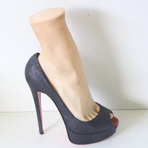 Christian Louboutin Grey Lady Peep Charcoal Glitter Pumps
